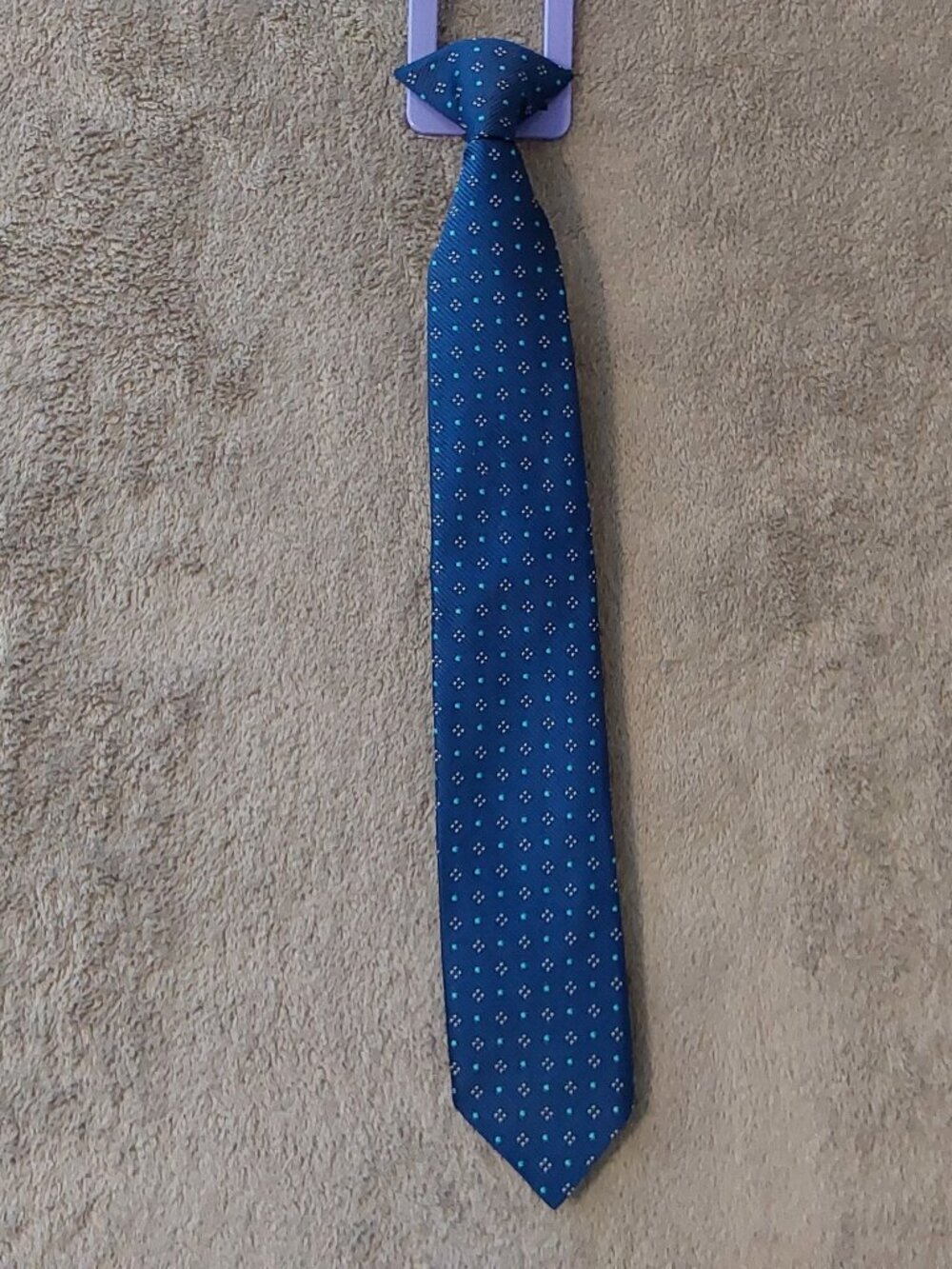 Boys Blue Geometric Pattern Dress Tie – Classic Formal Necktie Polyester